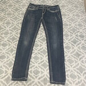 LA‎ Idol USA Embellished Jeans Dark Wash Women's Size 7 White Stitch